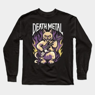 Death Metal Satanic Baphomet Cat playing guitar Long Sleeve T-Shirt